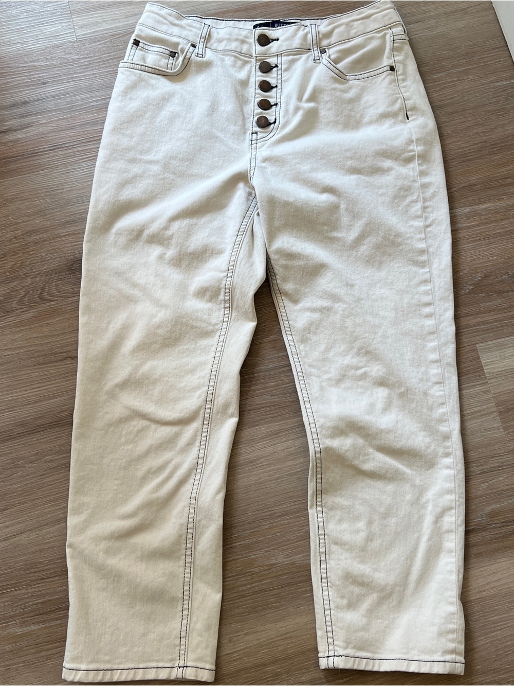 Boden Exposed Button Fly Straight Crop Jeans Cream Ivory White UK12P US8P